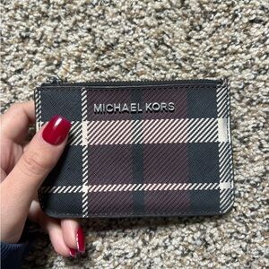 Michael Kors Plaid Card Case - Black & Burgundy